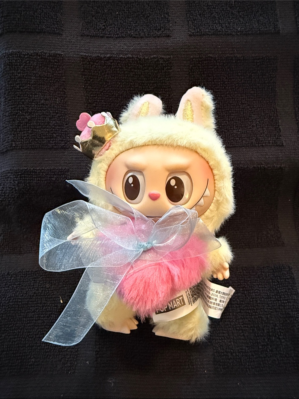 Plush Bunny Pet Toy with Cream Fur and Pink Heart Accent